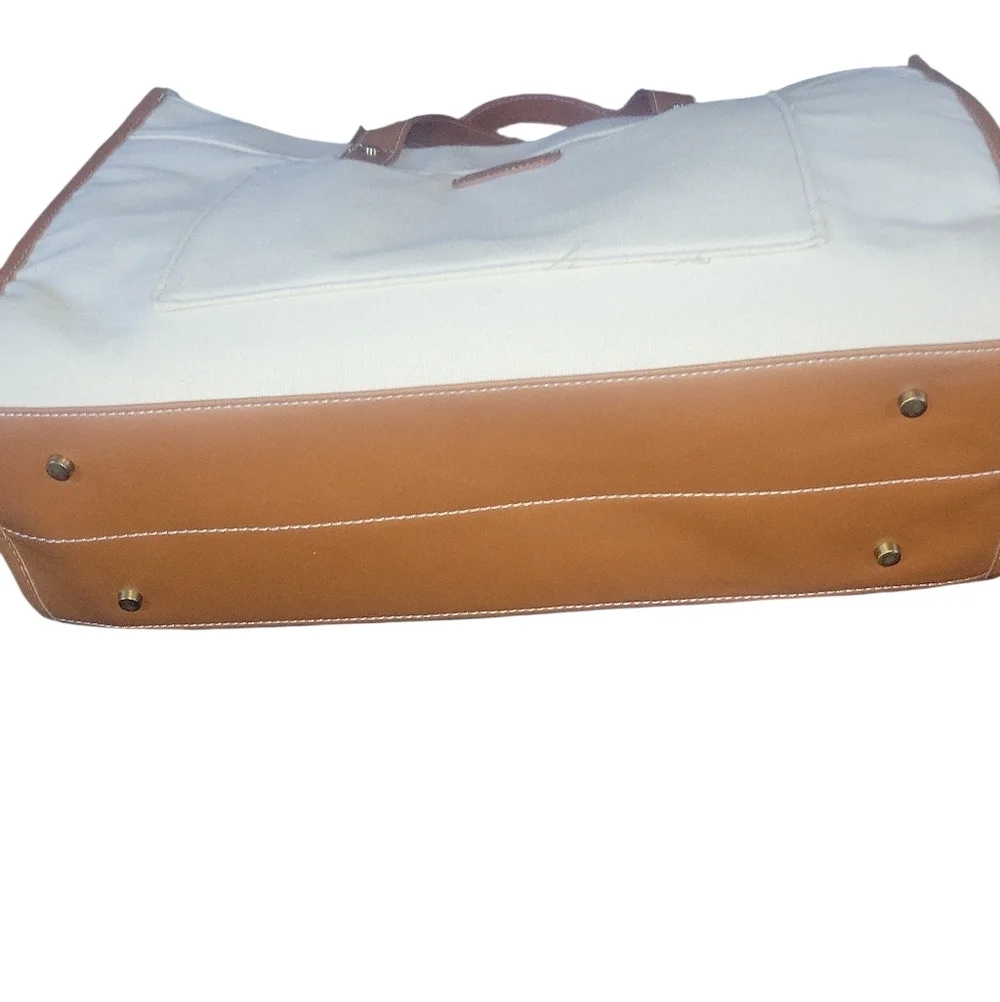 Missnine Laptop Canvas Cream & Tan Work, College Office Tote Bag